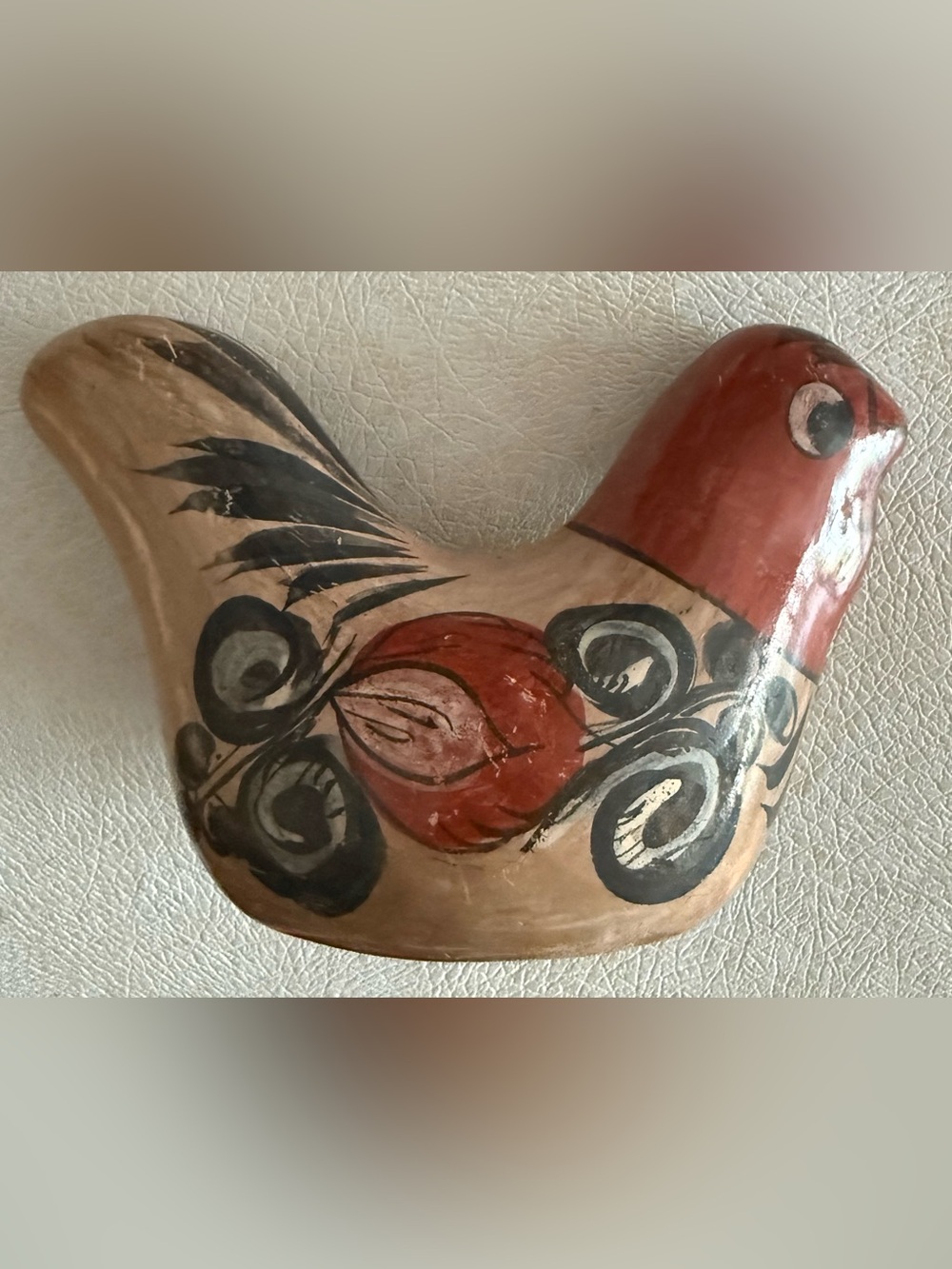 Tonala Mexican Folk Art Hand-Painted Ceramic Bird Figurine colors vintage